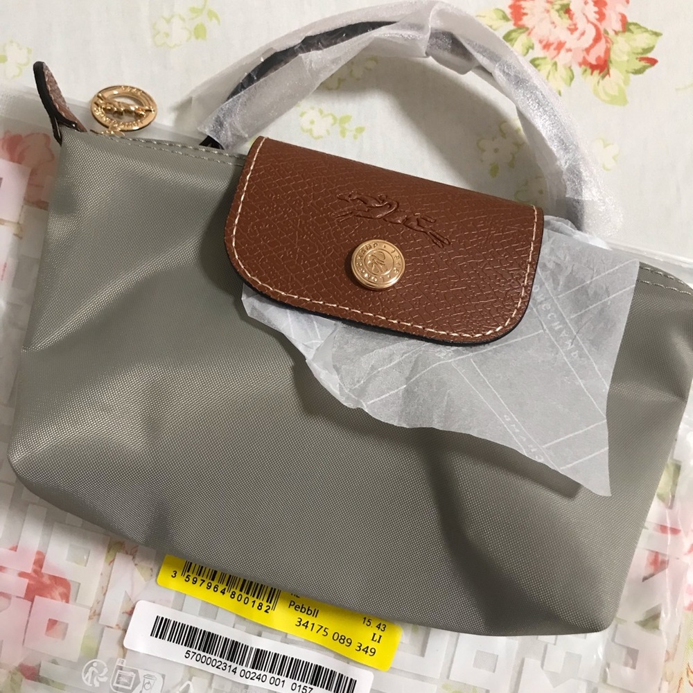 Longchamp Mini Handbag in pebbll with Brown Flap